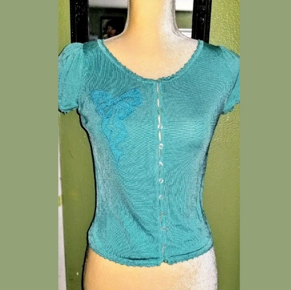 Vintage Betsey Johnson Embroidered bow Cardigan